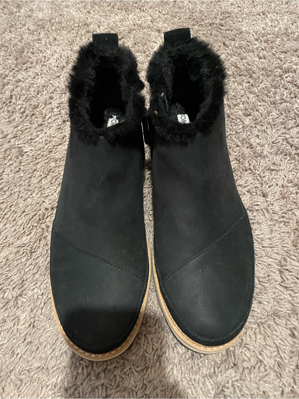 Toms Black Faux-Fur Trim Ankle Booties
